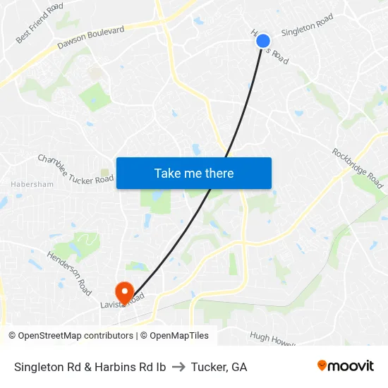 Singleton Rd & Harbins Rd Ib to Tucker, GA map