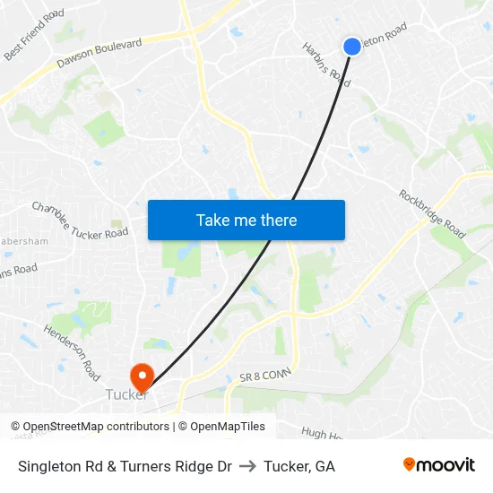 Singleton Rd & Turners Ridge Dr to Tucker, GA map
