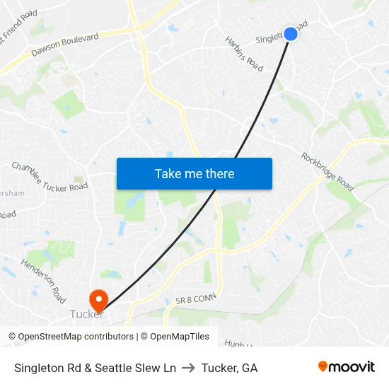 Singleton Rd & Seattle Slew Ln to Tucker, GA map