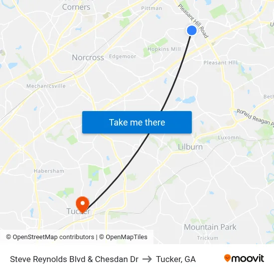 Steve Reynolds Blvd & Chesdan Dr to Tucker, GA map