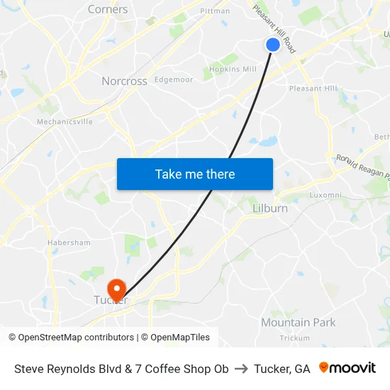 Steve Reynolds Blvd & 7 Coffee Shop Ob to Tucker, GA map