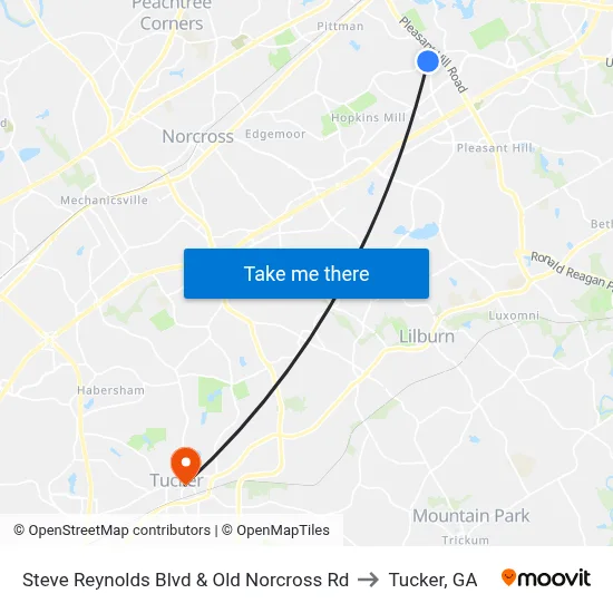 Steve Reynolds Blvd & Old Norcross Rd to Tucker, GA map
