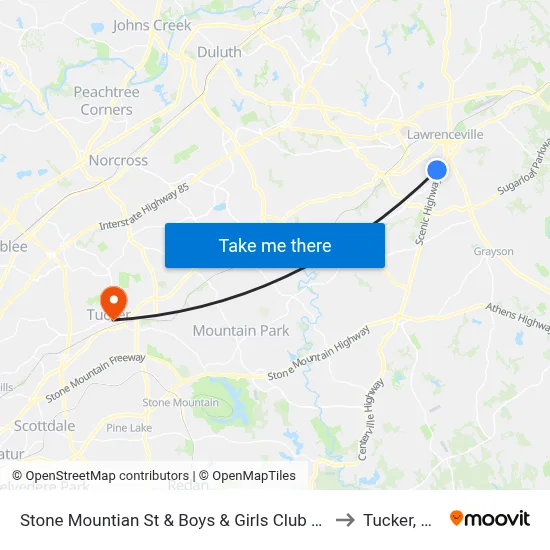 Stone Mountian St & Boys & Girls Club Ob to Tucker, GA map
