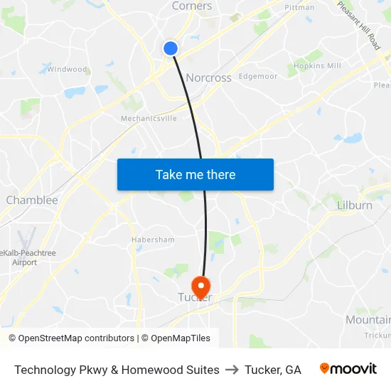 Technology Pkwy  & Homewood Suites to Tucker, GA map