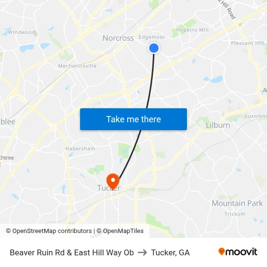 Beaver Ruin Rd & East Hill Way Ob to Tucker, GA map