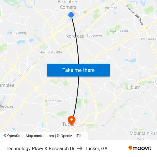 Technology Pkwy & Research Dr to Tucker, GA map