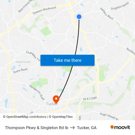 Thompson Pkwy & Singleton Rd Ib to Tucker, GA map