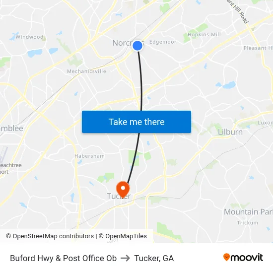 Buford Hwy & Post Office Ob to Tucker, GA map