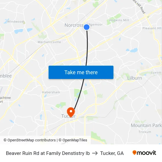 Beaver Ruin Rd at Family Denstistry Ib to Tucker, GA map