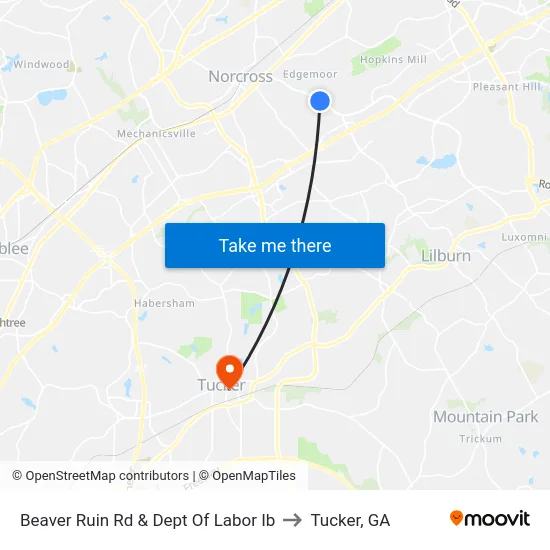 Beaver Ruin Rd & Dept Of Labor Ib to Tucker, GA map