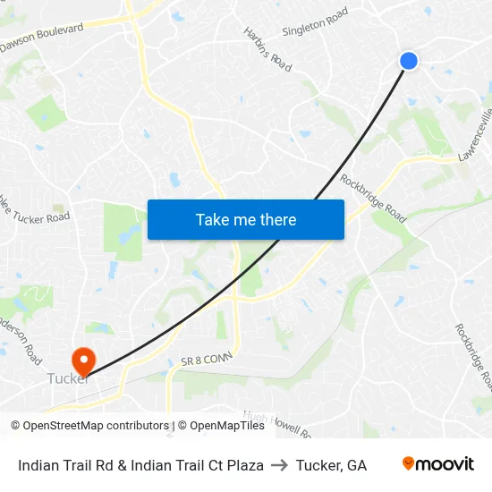 Indian Trail Rd & Indian Trail Ct Plaza to Tucker, GA map