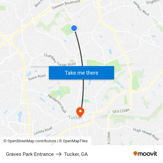 Graves Park Entrance to Tucker, GA map