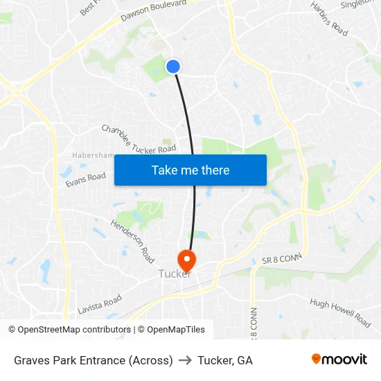 Graves Park Entrance (Across) to Tucker, GA map