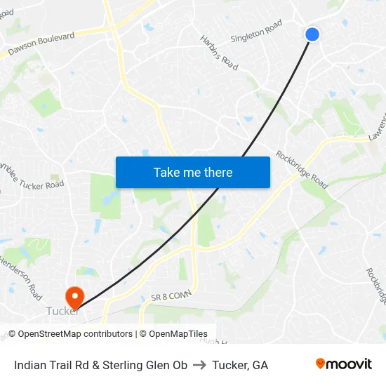 Indian Trail Rd & Sterling Glen Ob to Tucker, GA map