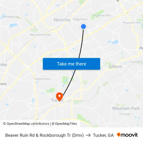 Beaver Ruin Rd & Rockborough Tr (Dmv) to Tucker, GA map