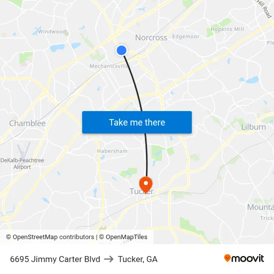 6695 Jimmy Carter Blvd to Tucker, GA map