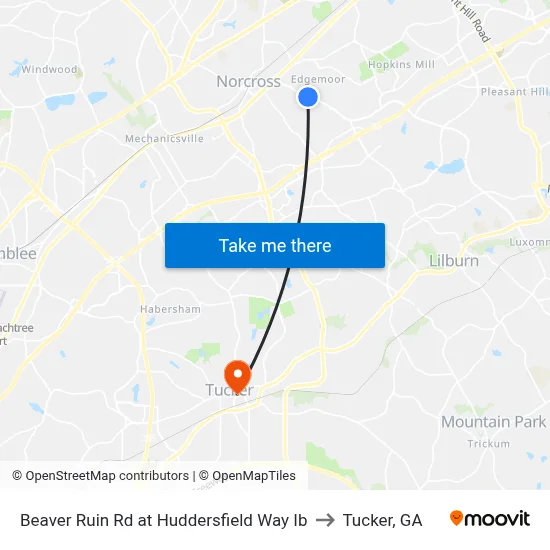 Beaver Ruin Rd at Huddersfield Way Ib to Tucker, GA map