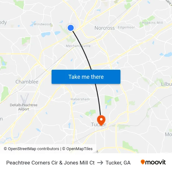 Peachtree Corners Cir & Jones Mill Ct to Tucker, GA map