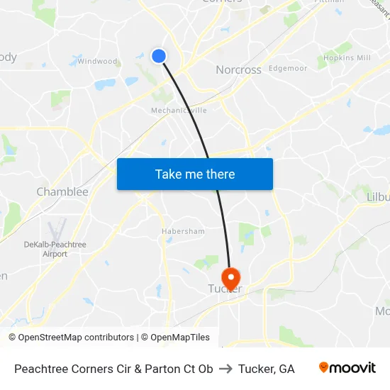 Peachtree Corners Cir & Parton Ct Ob to Tucker, GA map