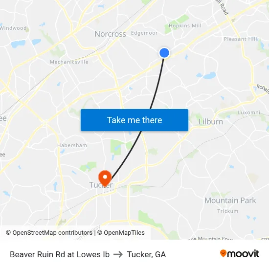 Beaver Ruin Rd at Lowes Ib to Tucker, GA map