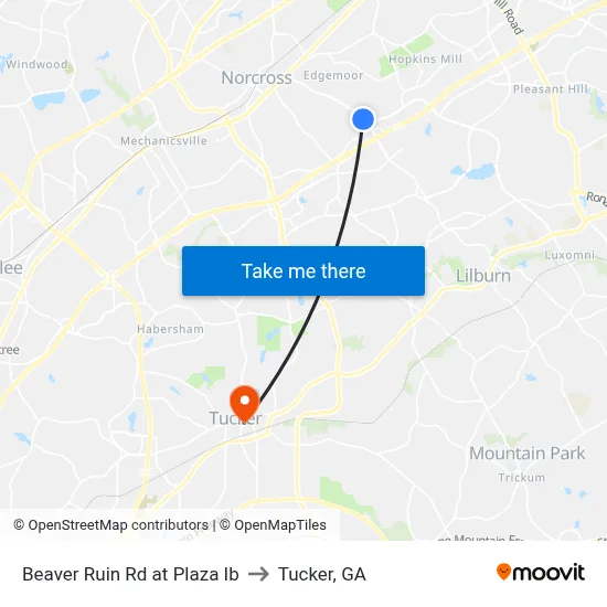 Beaver Ruin Rd at Plaza Ib to Tucker, GA map