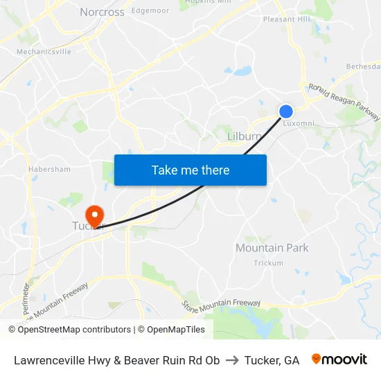 Lawrenceville Hwy & Beaver Ruin Rd Ob to Tucker, GA map
