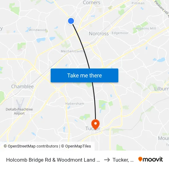 Holcomb Bridge Rd & Woodmont Land Apts to Tucker, GA map