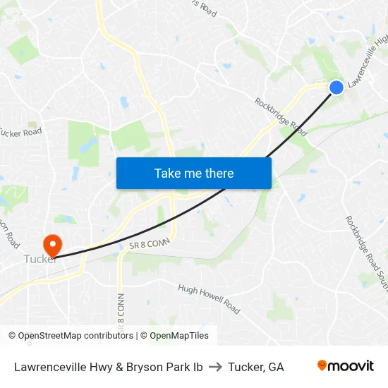 Lawrenceville Hwy & Bryson Park Ib to Tucker, GA map