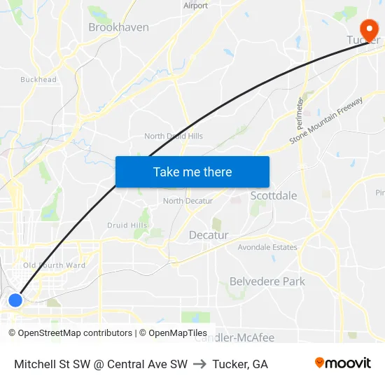 Mitchell St SW @ Central Ave SW to Tucker, GA map