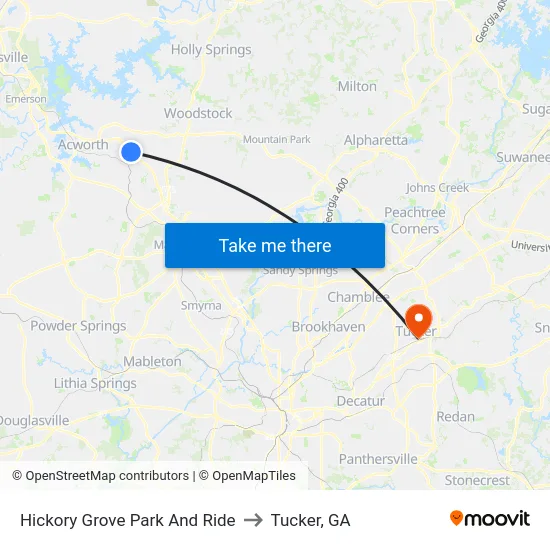 Hickory Grove Park And Ride to Tucker, GA map