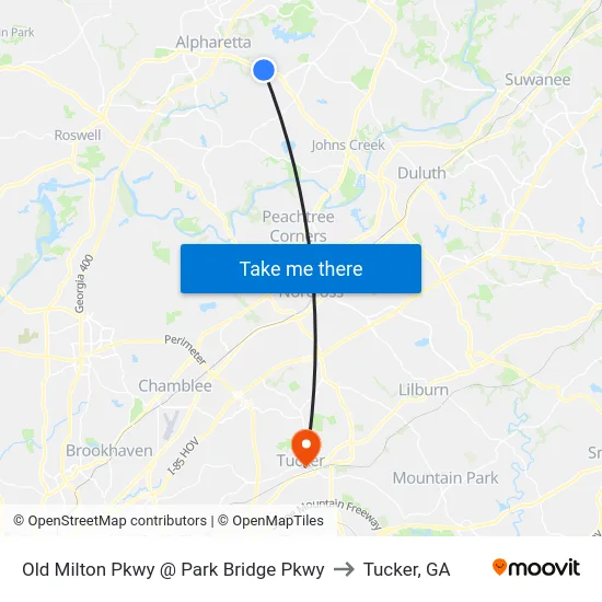 Old Milton Pkwy @ Park Bridge Pkwy to Tucker, GA map