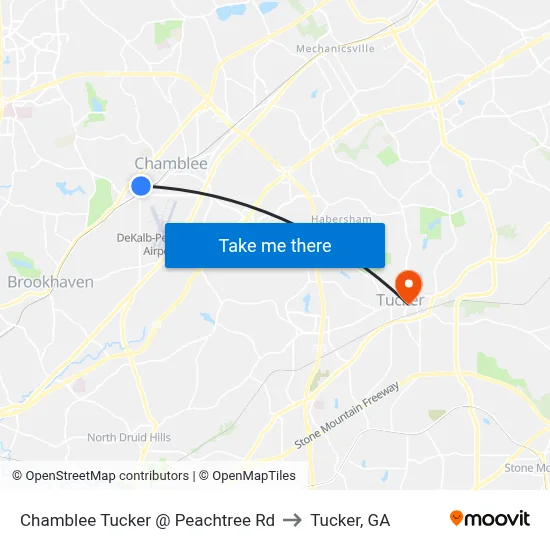 Chamblee Tucker @ Peachtree Rd to Tucker, GA map