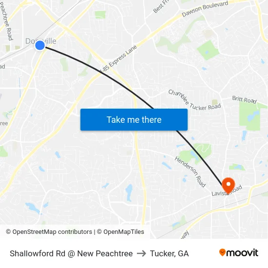 Shallowford Rd @ New Peachtree to Tucker, GA map