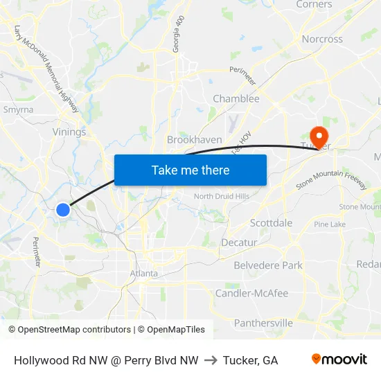 Hollywood Rd NW @ Perry Blvd NW to Tucker, GA map