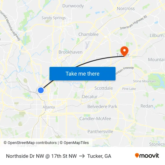 Northside Dr NW @ 17th St NW to Tucker, GA map