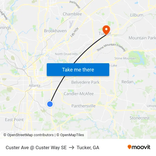 Custer Ave @ Custer Way SE to Tucker, GA map