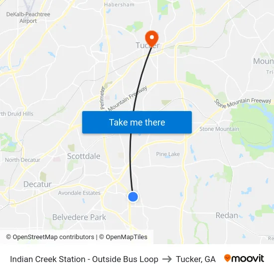 Indian Creek Station - Outside Bus Loop to Tucker, GA map