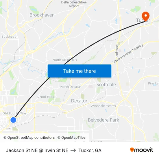 Jackson St NE @ Irwin St NE to Tucker, GA map