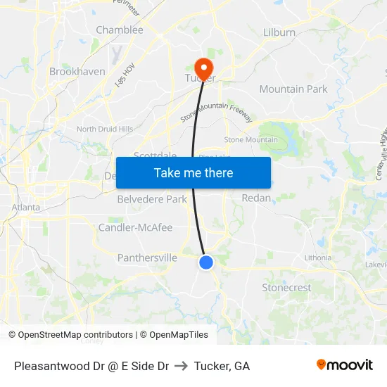 Pleasantwood Dr @ E Side Dr to Tucker, GA map