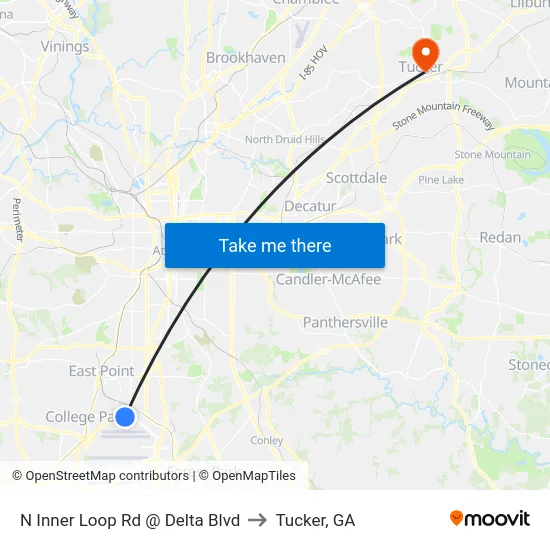 N Inner Loop Rd @ Delta Blvd to Tucker, GA map