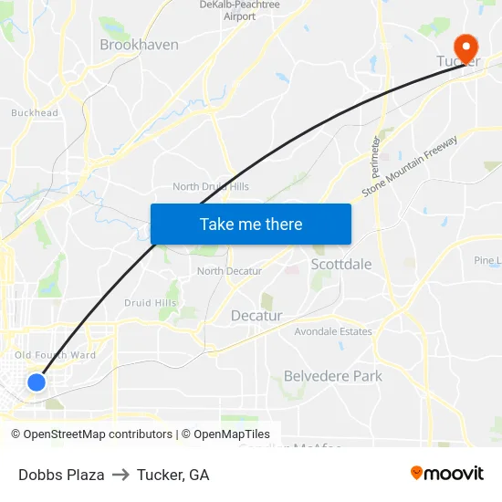 Dobbs Plaza to Tucker, GA map