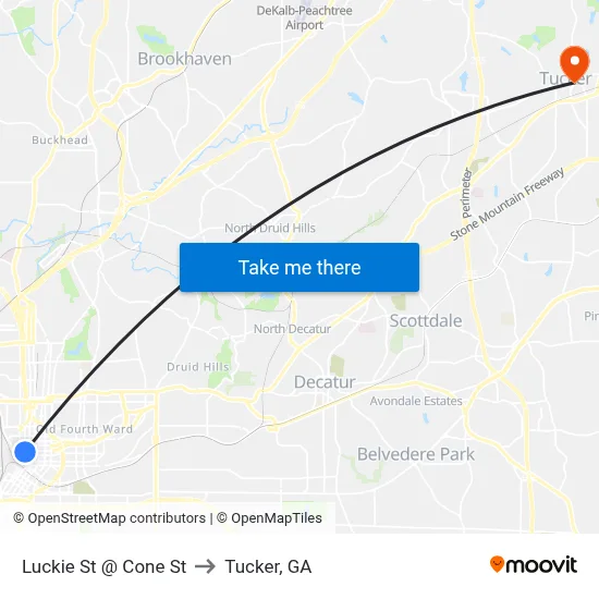 Luckie St @ Cone St to Tucker, GA map