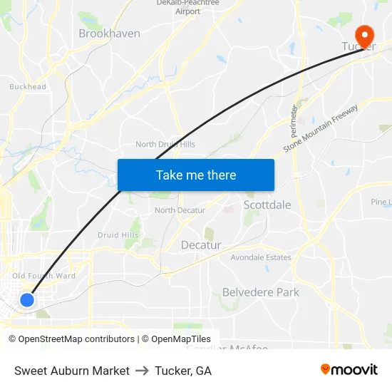 Sweet Auburn Market to Tucker, GA map