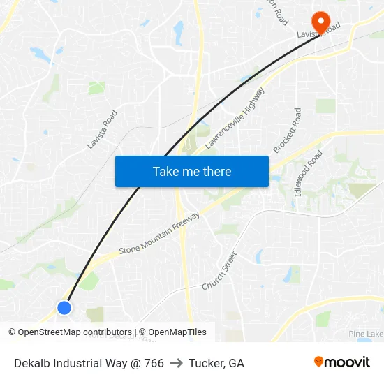 Dekalb Industrial Way @ 766 to Tucker, GA map