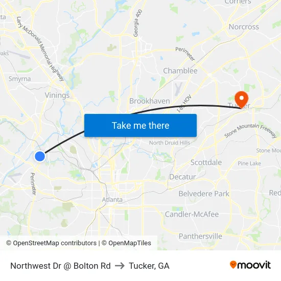 Northwest Dr @ Bolton Rd to Tucker, GA map