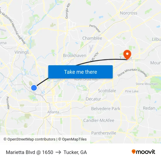 Marietta Blvd @ 1650 to Tucker, GA map