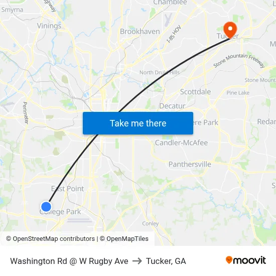 Washington Rd @ W Rugby Ave to Tucker, GA map