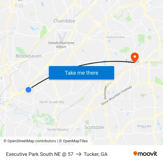 Executive Park South NE @ 57 to Tucker, GA map