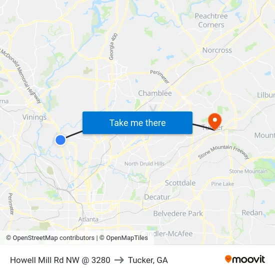 Howell Mill Rd NW @ 3280 to Tucker, GA map