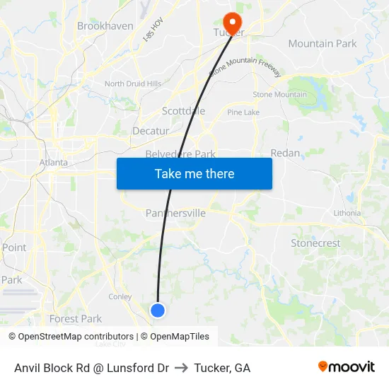 Anvil Block Rd @ Lunsford Dr to Tucker, GA map